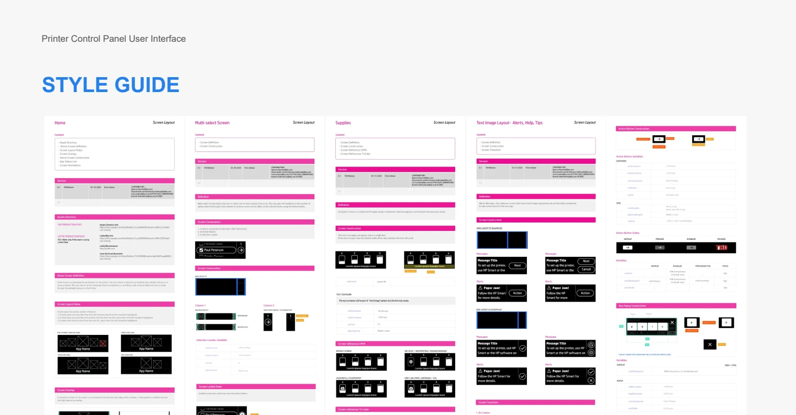 Detailed interface specifications from the HP Magic Touch Panel style guide