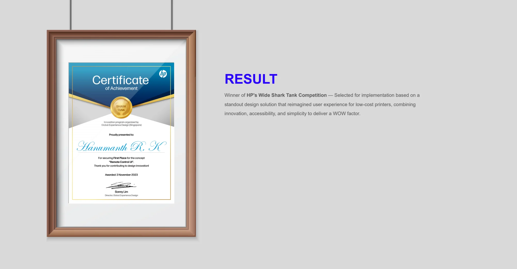 Selection and outcome — original remote control ui project material