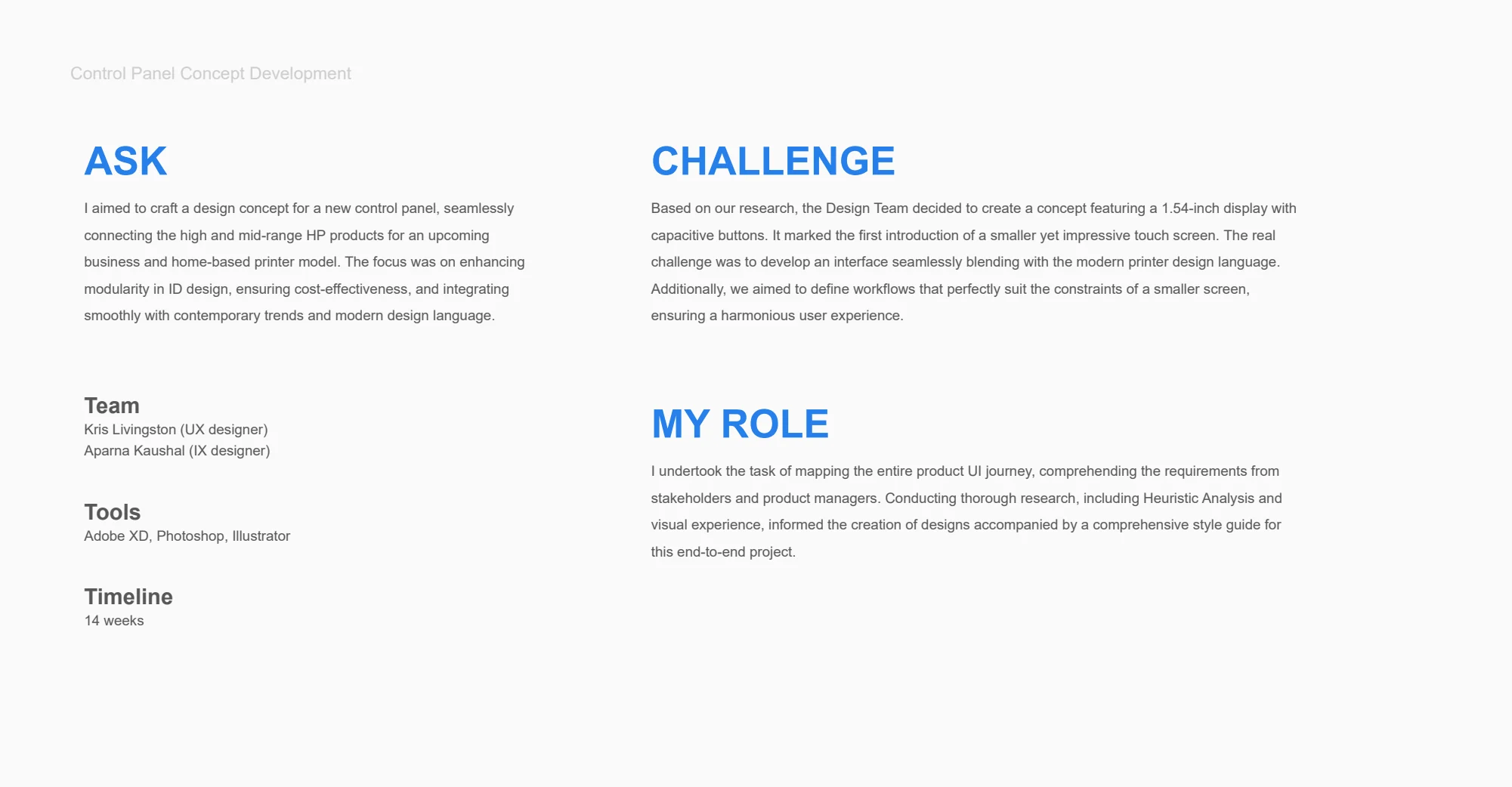 The brief and team — original smart control panel project material